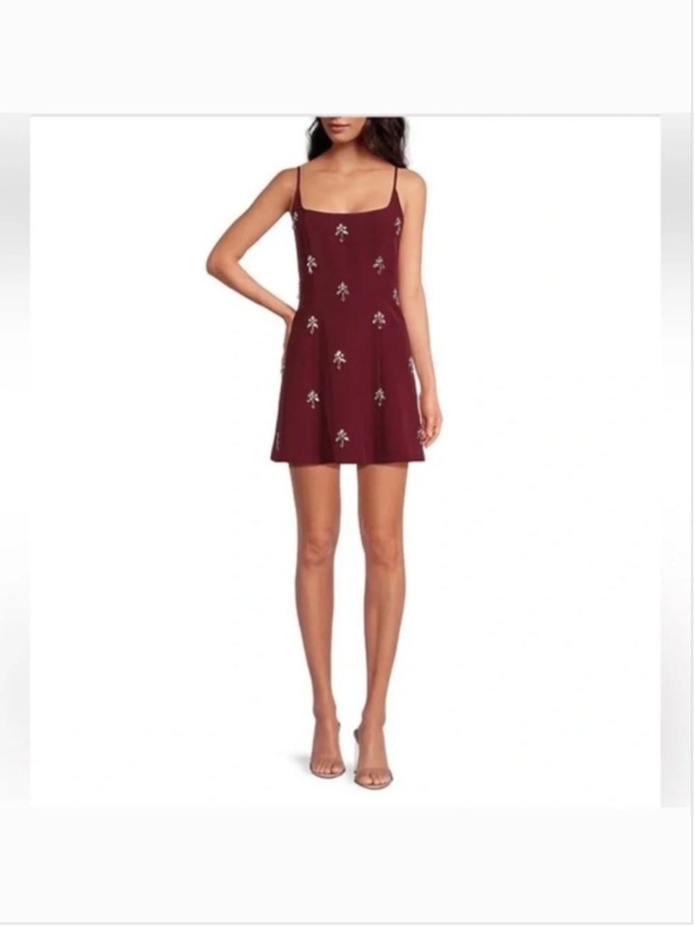 Gianni Bini Mika Burgundy Jeweled Crystal Beaded Swing Party Cocktail Dress